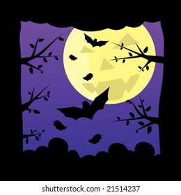 Dark night forest halloween moon background.