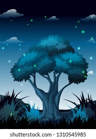 Dark night in forest illustration