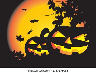 
Dark night In the middle of the moonlight, Halloween has a pumpkin, a ghost that is a symbol of this special day. Happy Halloween.