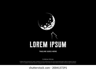 Dark Night Moon Howling Wolf Logo Design Vector