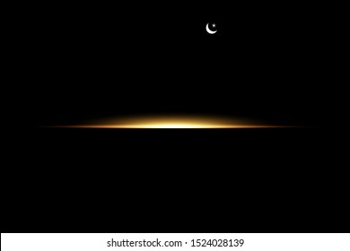 dark night moon and stars, golden light effects emanating from the earth, can be used for presentations, using logo icons, business, etc.