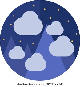 Dark night in the mountains, illustration, vector on white background.