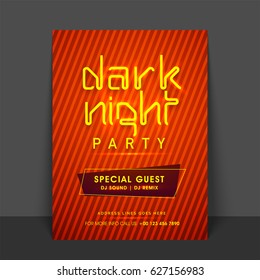 Dark Night Music Party celebration, one page Flyer, Banner or Template with date and time details.