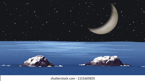 A dark night at the ocean illustration