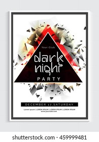 Dark Night Party Template, Dance Party Flyer, Banner de festa musical ou convite de clube decorado com design criativo abstrato.