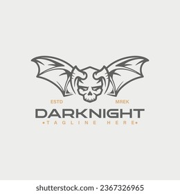dark night skull logo character, horned skull wings logo template.