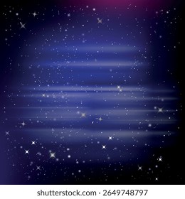 céu noturno escuro com um fundo azul, preenchido com pequenas estrelas e pontos claros com várias faixas de luz horizontal que criam o efeito do espaço sideral abstrato.