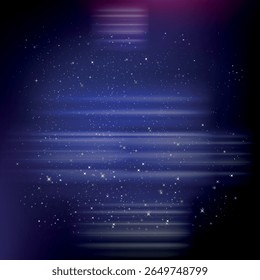 céu noturno escuro com um fundo azul, preenchido com pequenas estrelas e pontos claros com várias faixas de luz horizontal que criam o efeito do espaço sideral abstrato.