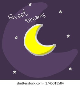 Dark night sky with the bright yellow moon and stars wishing sweet dreams