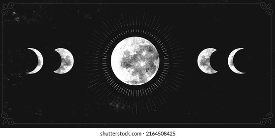 Cielo nocturno oscuro con ilustración de luna llena