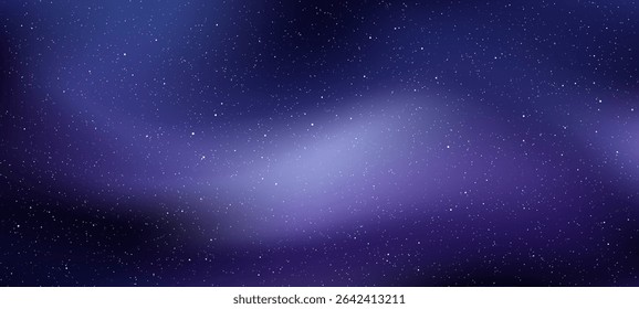 Dark night sky with many white stars. Starry cosmos background for outer space, galaxy. Abstract vector cosmic illustration.