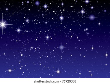 Dark night sky with sparkling stars and planets