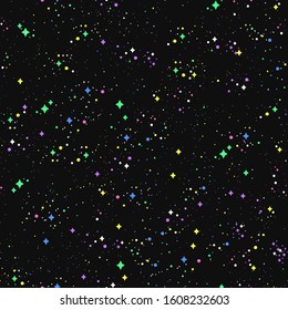 Dark nights sky with multicolored stars. Abstract simple vector illustration
