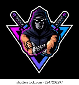 Logotipo oscuro de mascota ninja para juegos de equipo