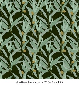 Dark olive branch pattern with olives