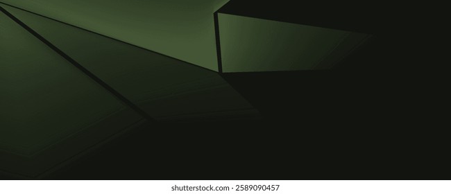 Dark olive green abstract modern background for design. Geometric shapes, triangles, squares, rectangles, stripes, lines. Futuristic. 3d effect. Khaki, military.