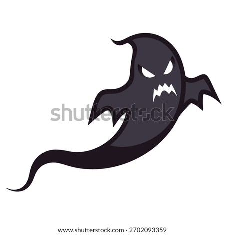 A dark, ominous ghost with glowing white eyes and sharp teeth, illustrated in a cartoon style, evoking a sense of Halloween spookiness.