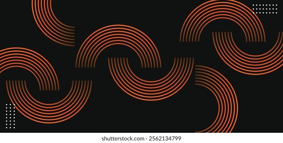 Dark orange Abstract Background with Glowing Circle Lines - Geometric Line Art Design in Shiny orange, Modern background. Vector Illustration