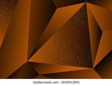 Dark orange abstract concept polygonal tech background with golden dots. Vector digital art design