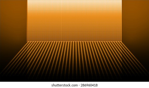 Dark orange Abstract light lamps background for Technology computer graphic website internet and business.. Screen on stage. Vector illustration.Spot Effect. neon. point, platform, Spotlights