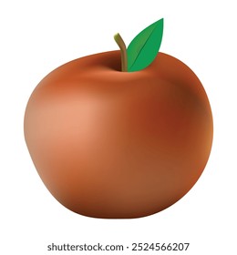 Dark orange apple with a stick and leaf on a top, made with gradient meshes, realistic apple illustration.
