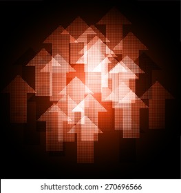 Dark orange arrow Abstract light lamps background for Technology computer graphic website internet and business.. Screen on stage. Vector illustration. Spot Effect. neon. point. dot