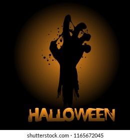 Dark orange background with black grunge zombie hand and text