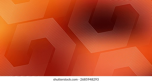 Dunkelorangefarbener Hintergrund mit geometrischen Sechsecklinien. Abstrakte glänzende Sechsecklinien. Futuristisches Technologiekonzept. 10 EPS	