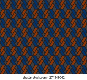 Dark orange, blue and gray color stripe rhombus seamless pattern background vector.