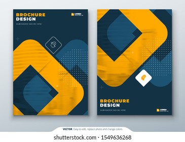 Dark Orange Brochure Design. A4 Cover Template for Brochure, Report, Catalog, Magazine. Layout with Bright Color Shapes and Abstract Photo on Background. Modern Brochure concept