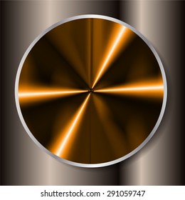 dark orange bronze abstract technology circle button template with metal texture. Technology background for computer graphic website internet and business. text box