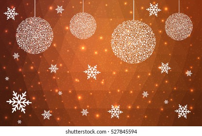 Dark orange christmas postcard low polygon background. Vector illustration consisting of triangles. Abstract triangular polygonal origami or crystal design of New Year celebration.