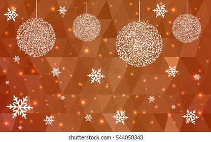 Dark Orange christmas postcard low polygon background. Vector illustration consisting of triangles. Abstract triangular polygonal origami or crystal design of New Year celebration.