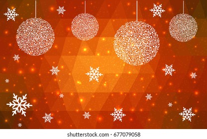 Dark Orange christmas postcard low polygon background. Vector illustration consisting of triangles. Abstract triangular polygonal origami or crystal design of New Year celebration.