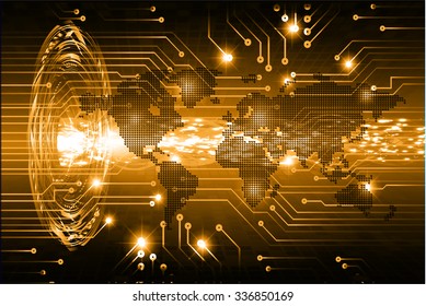 Dark orange color Light Abstract Technology background for computer graphic website internet and business.circuit.vector illustration.infographics. motion move.neon. pixel, Padlock, World Map, Global