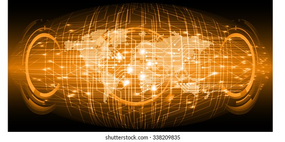 Dark orange color Light Abstract Technology background for computer graphic website internet and business.circuit.vector illustration.infographics. motion move.neon. pixel, Padlock, World Map, Global
