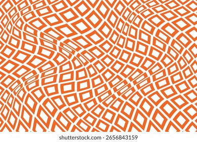 dunkelorange Farbe kleine quadratische wellige Verzerrung Muster verzogen Diamant Gitter abstrakte optische Täuschung in orange und weiß