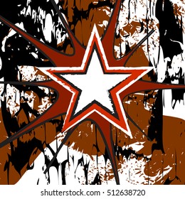 Dark orange colored rock n roll grunge star vector background
