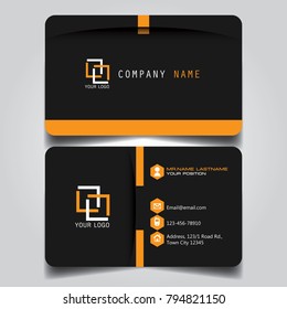 Dark Orange creative modern name card and business card with horizontal standard sizer vector illustration template.