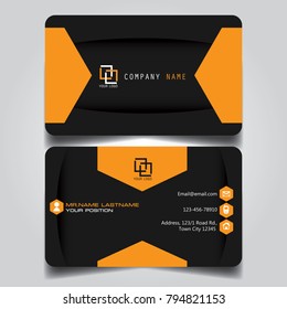 Dark Orange creative modern name card and business card with horizontal standard sizer vector illustration template.