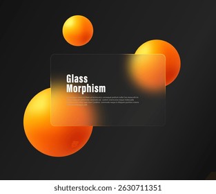 Dark orange glass morphism landing page background with glowing spheres