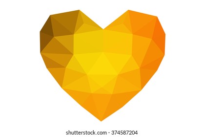 Dark orange heart isolated on white background. Geometric rumpled triangular low poly origami style gradient graphic illustration. Vector polygonal design for your business.