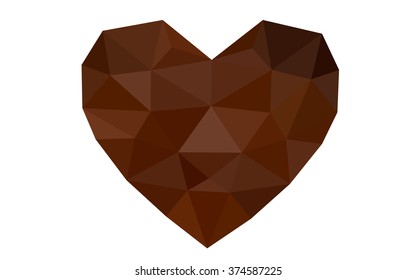 Dark orange heart isolated on white background. Geometric rumpled triangular low poly origami style gradient graphic illustration. Vector polygonal design for your business.
