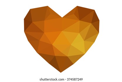 Dark orange heart isolated on white background. Geometric rumpled triangular low poly origami style gradient graphic illustration. Vector polygonal design for your business.