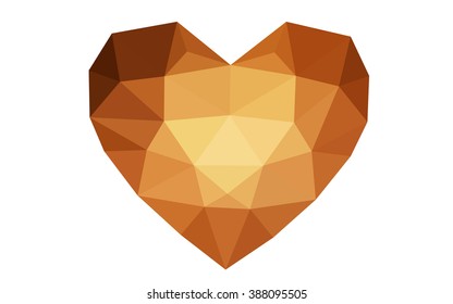 Dark orange heart isolated on white background. Geometric rumpled triangular low poly origami style gradient graphic illustration. Vector polygonal design for your business.