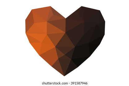 Dark orange heart isolated on white background. Geometric rumpled triangular low poly origami style gradient graphic illustration. Vector polygonal design for your business.