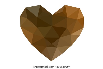 Dark orange heart isolated on white background. Geometric rumpled triangular low poly origami style gradient graphic illustration. Vector polygonal design for your business.