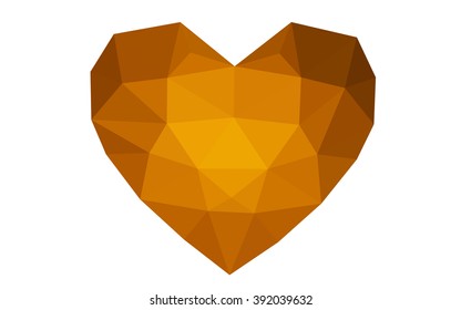 Dark orange heart isolated on white background. Geometric rumpled triangular low poly origami style gradient graphic illustration. Vector polygonal design for your business.