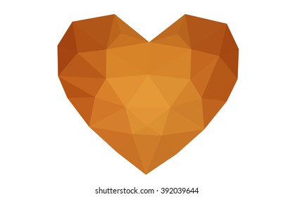 Dark orange heart isolated on white background. Geometric rumpled triangular low poly origami style gradient graphic illustration. Vector polygonal design for your business.