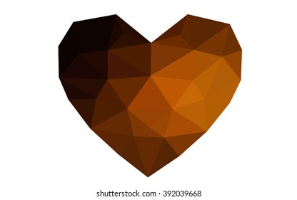 Dark orange heart isolated on white background. Geometric rumpled triangular low poly origami style gradient graphic illustration. Vector polygonal design for your business.
